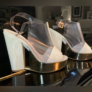 CHANEL Lady platform patent vinyl wedge sandals 40  - authentic